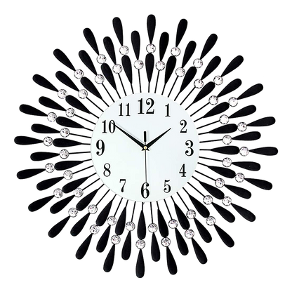 Large Modern 3D Crystal Wall Clock Luxury Art Metal Round Home Decor