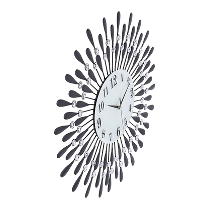 Large Modern 3D Crystal Wall Clock Luxury Art Metal Round Home Decor