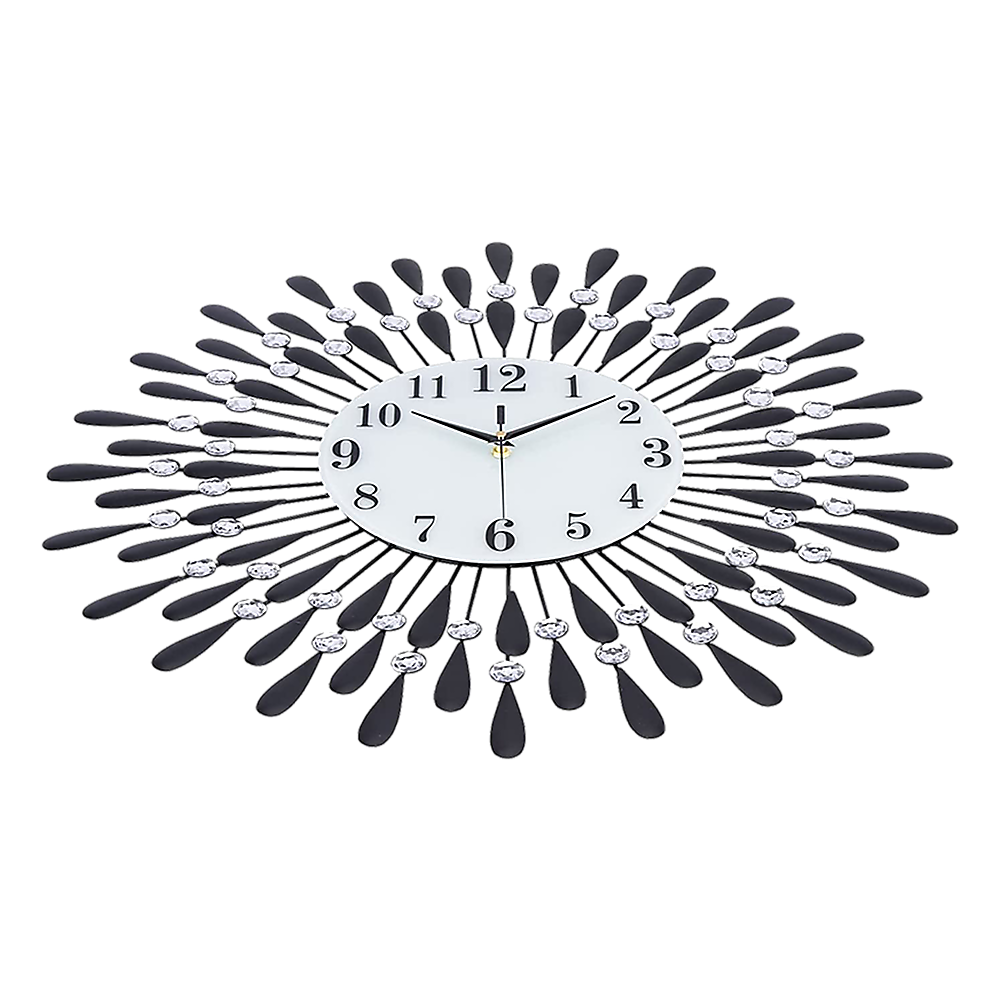 Large Modern 3D Crystal Wall Clock Luxury Art Metal Round Home Decor