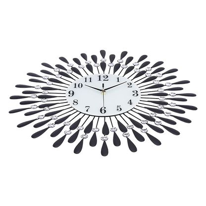 Large Modern 3D Crystal Wall Clock Luxury Art Metal Round Home Decor