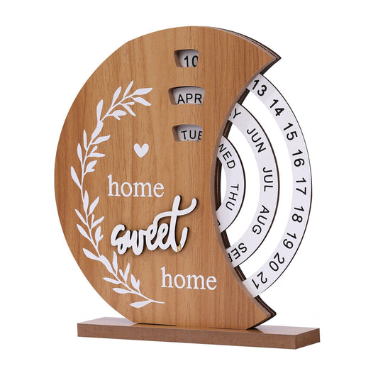 Rustic Perpetual Wooden Calendar | Decorative Home & Desk Accessory 20*18cm Moon shape